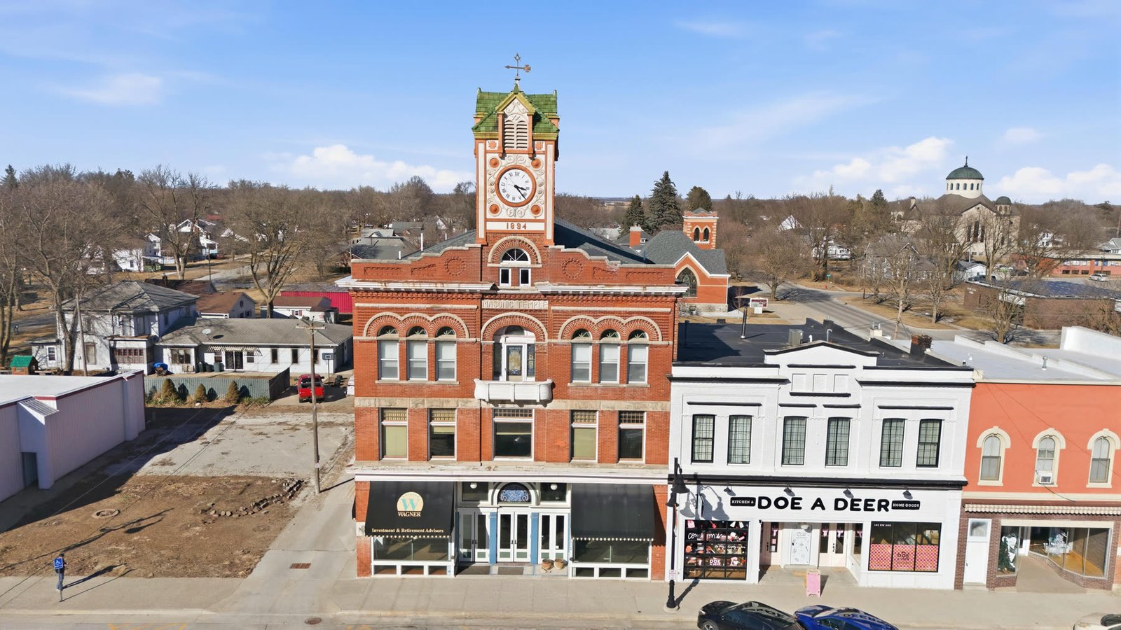 Downtown Stuart aerial with the clock tower